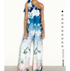 Zara Blue Floral One-Shoulder Jumpsuit